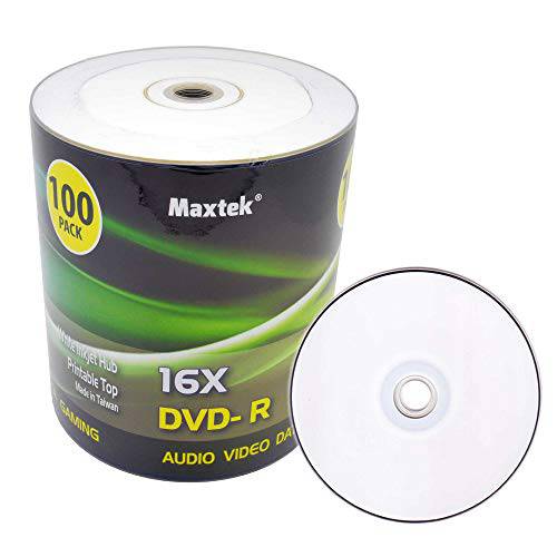 Maxtek 고급 Grade White 잉크젯 허브 작성가능 DVD-R DVDR 16x 여분 Disc, 4.7GB, 120min. 100 Pcs Pack.
