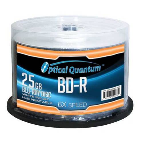 옵티컬, Optical Quantum OQBDR06WIP-H-50 6X 25GB BD-R White 잉크젯 작성가능 Single 레이어 Blu-Ray 기록가능 Media 50-Disc Spindle