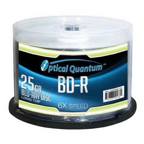Optical Quantum OQBDR06LT-50 6X 25GB BD-R Single 레이어 Blu-Ray 기록가능 여분 Media 로고 Top, 50-Disc Spindle