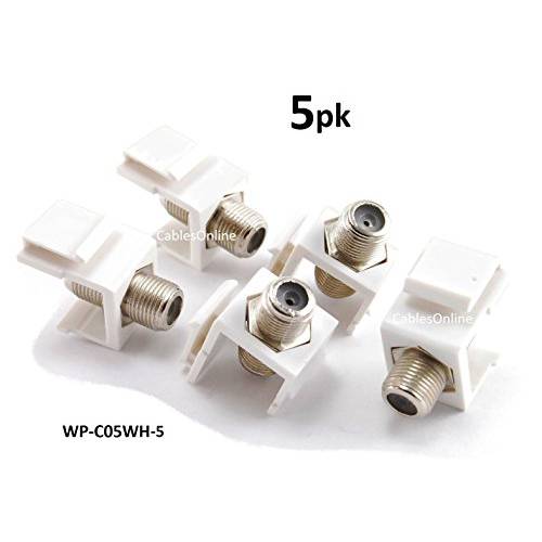brandnameeng, 5-PACK F-Connector Female/ Female Keystone Coupler, White Plate, WP-C05WH-5