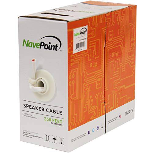 NavePoint 250ft in 벽면 오디오 스피커 케이블 와이어 CL2 14/ 2 AWG Gauge 2 Conductor Bulk White