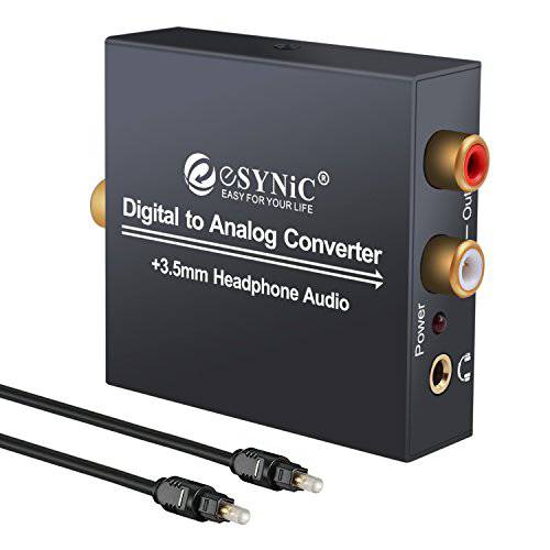 eSynic DAC 디지털 to 아날로그 오디오 컨버터 디지털 광 SPDIF Coaxial to 아날로그 L R RCA Converter TOSLINK to 3.5mm 잭 오디오 어댑터 1m 광 케이블 HDTV Blu Ray HD DVD 애플 TV with for
