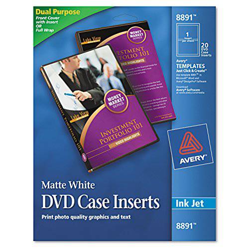Avery 8891 잉크젯 DVD 케이스 Inserts, Matte White (Pack of 20)