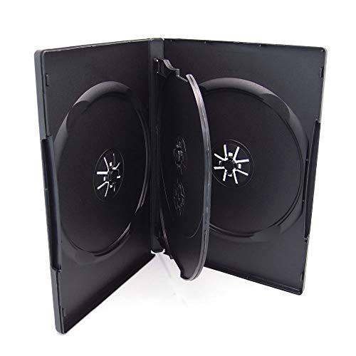 10 Pack Maxtek 스탠다드 14mm 블랙 Quad 4 Disc DVD 케이스 with 양면 플립 트레이 and Outter Clear 슬리브