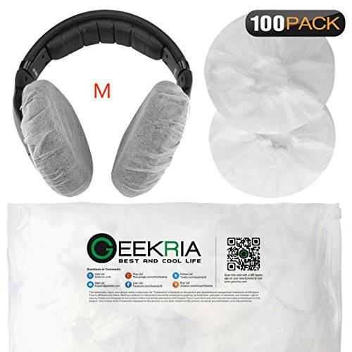 Geekria 100 쌍 미디엄 일회용 헤드폰 커버/ 이어폰 커버/ 이어 패드 보호/ 신축성 Sanitary Earcup, Fits 3.14-4.33 인치 헤드셋, Like 보스 QC35 II, 소니 wh-1000xm3 (화이트)