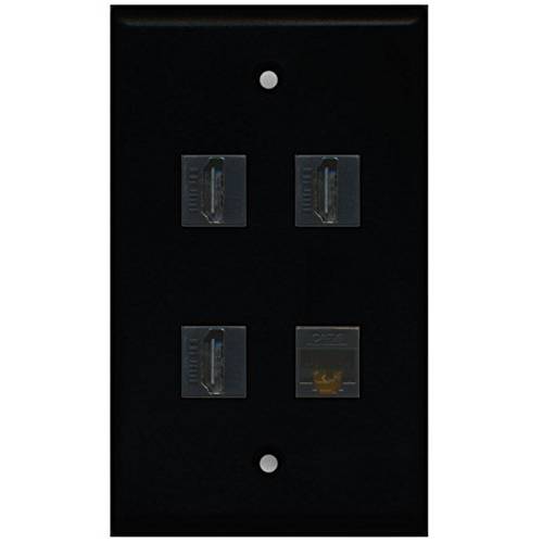 RiteAV - 3 Port HDMI 1 Port Cat6 랜포트 벽면 플레이트 - 블랙