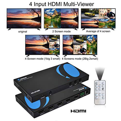 Orei HDMI Multi-Viewer 4x1 Seamless HDMI Switch by Orei - 4 Ports, IR Remote, RS-232 Control, support up to 1080p,  보안카메라, CCTV, HDMI Switch 4 in 1 Out (HD-401MR)