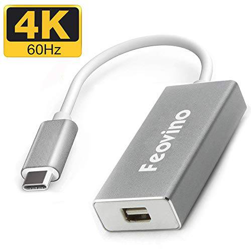 USB-C to 미니DisplayPort, 미니 DP 변환기, Feovino 4K USB Type C(Thunderbolt 3) to 미니 DP 변환기 for 맥북, 맥북 Pro, LED 시네마 Display, 미니 DP Monitor, 그레이