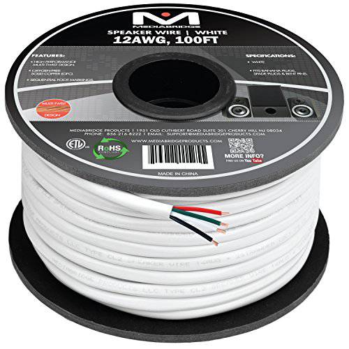 Mediabridge 12AWG 4-Conductor 스피커 와이어 (100 Feet,  하얀) - 99.9% 산소 Free 구리 - ETL Listed& CL2 Rated for in-Wall 사용 (Part SW-12X4-100-WH)