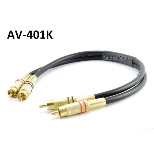 CablesOnline 1ft 2-RCA Male to Male 고급 Gold-Plated Series, 스테레오 오디오 케이블, (AV-401K)