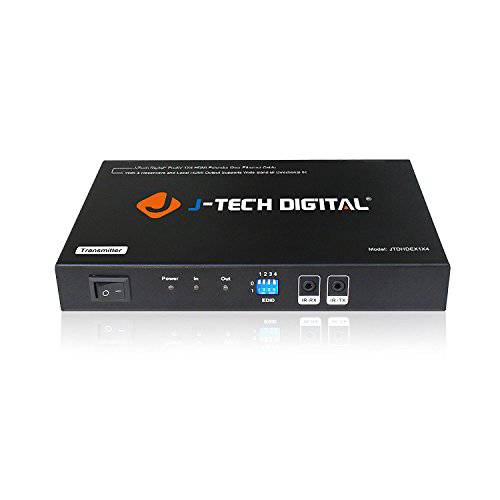 J-Tech 디지털 1x4 HDMI 연장 분배 Combo Over Cat5e/ Cat6 케이블 up to 164 feet (50 meters) at 1080P with Local 루프 out and Bi-directional IR 고정,픽서 (JTDHDEX1x4)