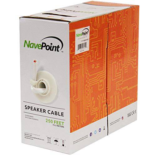NavePoint 250ft in 벽면 오디오 스피커 케이블 와이어 CL2 16/ 2 AWG Gauge 2 Conductor Bulk White