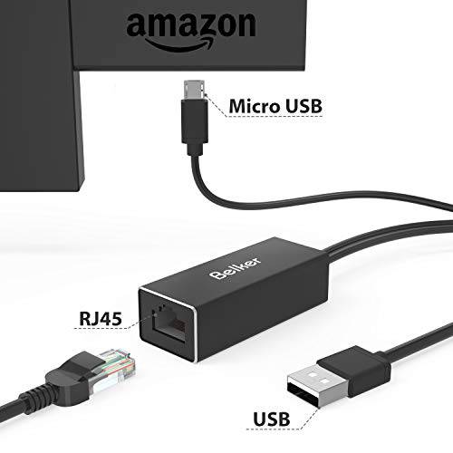 파이어 TV 랜포트, Belker 파이어 스틱 랜포트/ 미니 USB to Rj45 랜포트, USB to Rj45 케이블 for 파이어 TV 스틱 (2ND Gen), All-New 파이어 TV (2017), 크롬캐스트 Ultra/ 2/ 1/ 오디오 Etc