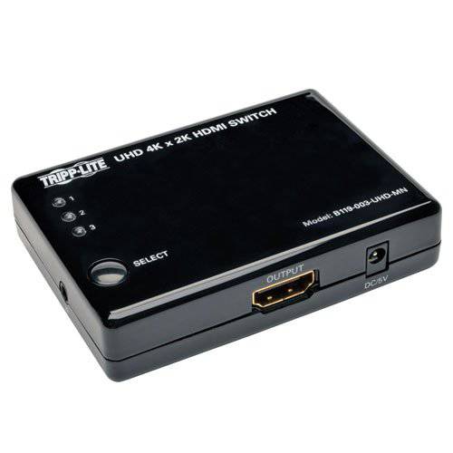 Tripp Lite 3-Port 4K HDMI Switch for 비디오&  오디오, 3 In 1 Out (F/ F), IR 리모컨, 원격, 미니 (B119-003-UHD-MN), 멀티컬러