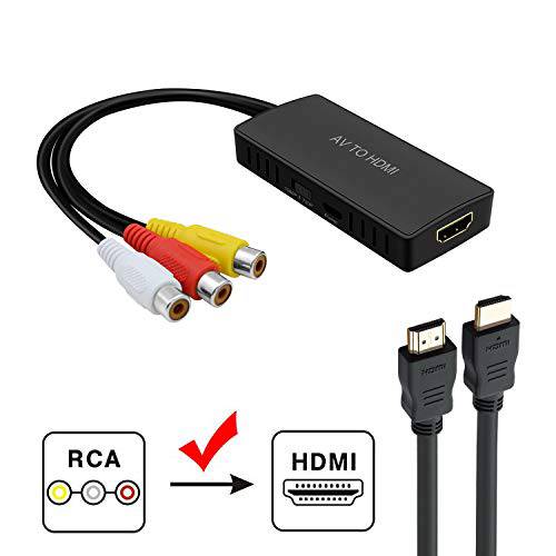 RCA to HDMI Converter, RuiPuo 컴포지트, Composite to HDMI 변환기 지원 1080P, PAL/ NTSC 호환가능한 with WII, WII U, PS one, PS2, PS3, STB, Xbox, VHS, VCR, Blue-Ray DVD, HDM 캡쳐 카드 (RCA TO HDMI Converter)