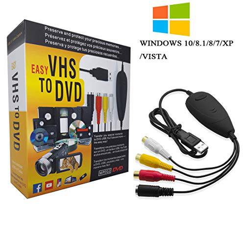 VHS to 디지털 컨버터 for 윈도우 10, USB2.0 영상 오디오 캡쳐 카드 Grabber Device, VHS to DVD 컨버터 지원 윈도우 10/ 8/ 7/ XP/ VISTA/ 변환 아날로그 영상 to 디지털 Format