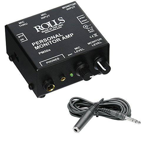 Rolls PM50s Personal Monitor Amplifier with Hosa 1/4 Female Phone Headphone Extension Cable -10’