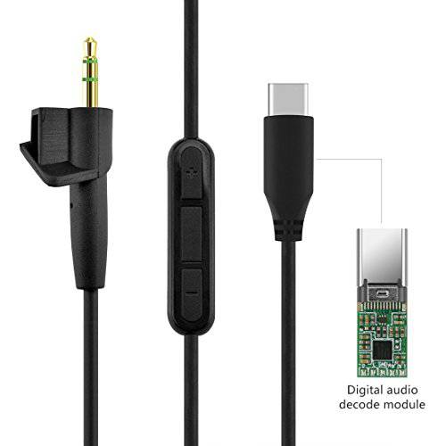 Geekria QuickFit 타입 C 교체용 케이블 보스 Around-Ear AE2, AE2i, AE2w 헤드폰,헤드셋/ USB-C 오디오 케이블 마이크 and 볼륨 컨트롤, Works 애플, 안드로이드, CDLA 폰 (블랙, 5.6ft)