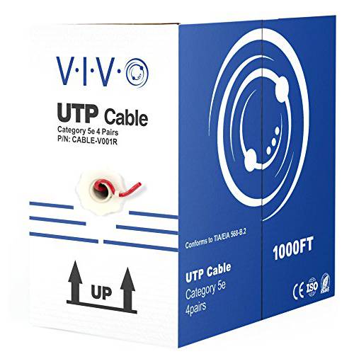 VIVO 레드 1, 000ft Bulk Cat5e, CCA 랜선, 랜 케이블, 24 AWG, UTP 풀 박스 | Cat-5e Wire, Indoor, 네트워크 Installations (CABLE-V001R)