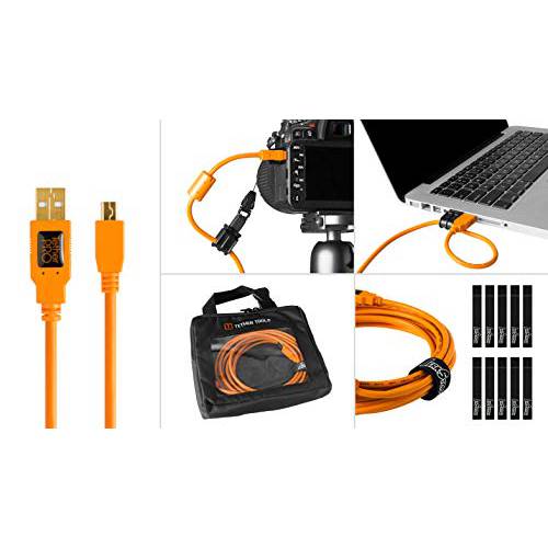 스타터 Tethering Kit w/ TetherPro USB 2.0 to Mini-B 5-Pin 케이블, 15’ (4.6m), High-Visibility 오렌지