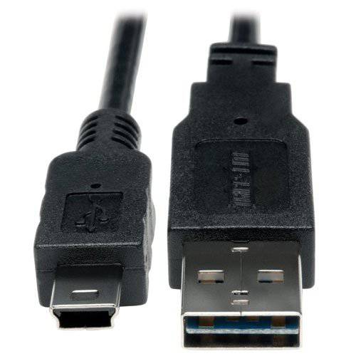 Tripp Lite 범용 양면 USB 2.0 Hi-Speed 컨버터 변환기 케이블 (Reversible A to 5Pin Mini-B M/ M) 1-ft.(UR030-001), 블랙