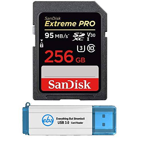 SanDisk 256GB SDXC SD Extreme 프로 메모리 카드 번들,묶음 Works with 캐논 EOS Rebel T5, T5i, T6, T6i, T7, T7i 디지털 DSLR 카메라 4K V30 (SDSDXXY-256G-GN4IN) 플러스 1 Everything But Stromboli TM 3.0 리더,리더기