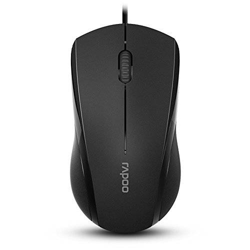 Rapoo 3-버튼무소음 유선 Mouse, 1000DPI 옵티컬, Optical Mouse, 저소음 Button, 인체공학 Shape, for 데스트탑 컴퓨터 Laptops, Matte 블랙
