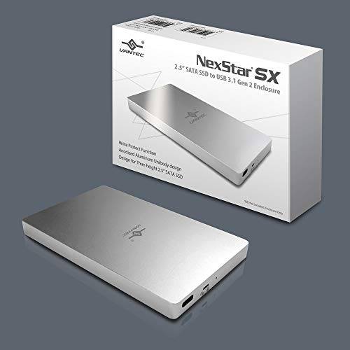 Vantec 2.5 SATA SSD to USB 3.1 Gen 2 Type C 케이스 with Type C to C 케이블 (NST-204C3-SV), 포켓,미니,휴대용 Size, Silver
