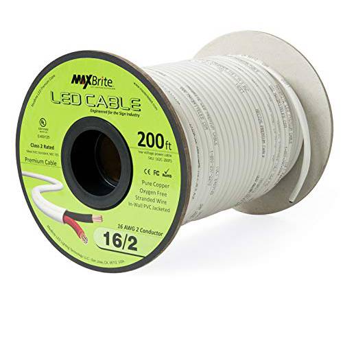 200 ft. 16AWG 작은 전압,볼트 LED 케이블 2 Conductor Jacketed in-Wall 스피커 와이어 UL Class 2 Certified