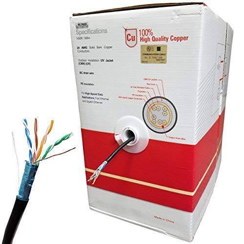 Extreme Weatherproof 방수 UV Rated Shielded Cat5E 케이블 W/ 솔리드 Copper Conductors, UL Listed, 간편 풀 박스 (500)