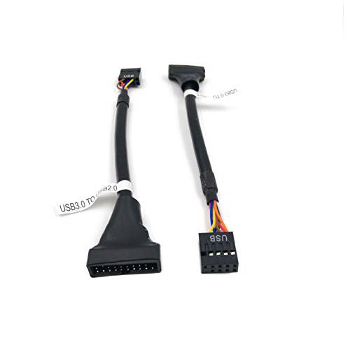 Duttek (2-Pack) 6 inch 19 핀 USB 3.0 Male to 9 핀 USB2.0 Female 메인보드 케이블 변환기 Converter(Black)