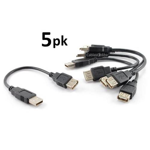 CablesOnline 5-PACK 6 inch USB 2.0 A-Type Male to Female 블랙 연장 케이블, (USB2-AF00BK-5)