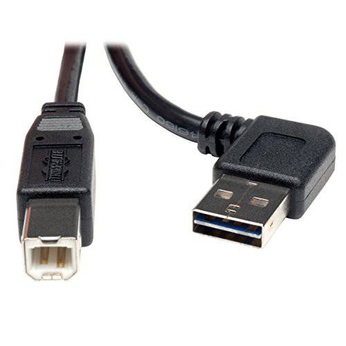 Tripp Lite 범용 양면 USB 2.0 Hi-Speed 케이블 ( 권리/  왼쪽 앵글 양면 A to B M/ M) 6-ft.(UR022-006-RA)