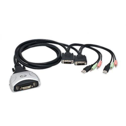 2 Port KVM 스위치 1920 X 1200 -  DVI W/ 오디오 and USB 2.0 허브  디스플레이/ 스크린 KVM 스위치 -  DVI 3.9 ft Cables