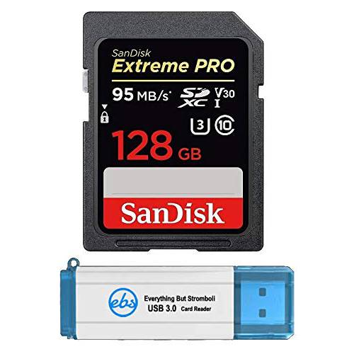 SanDisk 128GB SDXC SDExtreme 프로 메모리 카드 번들,묶음 Works with Nikon D3500, D7500, D5600 디지털 DSLR 카메라 4K V30 U3 (SDSDXXY-128G-GN4IN) 플러스 (1) Everything But Stromboli (TM) 3.0 SD/ 미니 리더,리더기