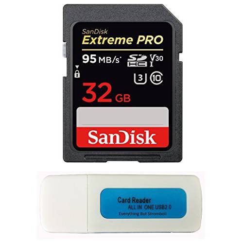 SanDisk 32GB SDHC Extreme 프로 메모리 카드 Works with 캐논 EOS R, M50, M100 미러리스 카메라 4K V30 UHS-I (SDSDXXG-032G-GN4IN) with (1) Everything But Stromboli (TM) Combo 리더,리더기