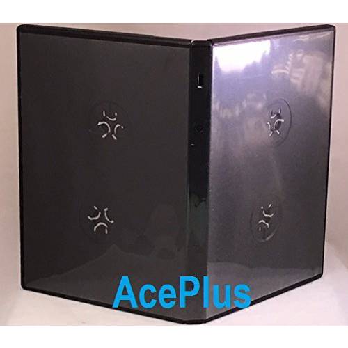 AcePlus DVD 케이스 14mm Quad for 4-Discs with 블랙 Overlap 2-disc 허브 on Each Side 10 Pieces