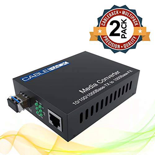 2-Pack 기가비트 Media 컨버터 LC Single-Mode Fiber Media Converter, up to 10KM, 10/ 100/ 1000Base-Tx to 1000Base-LX (LX 트랜시버 Included) by CableRack