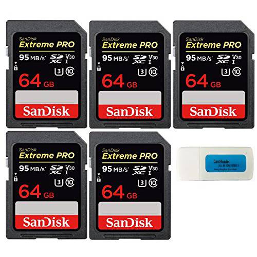 SanDisk 64GB (Five Pack) Extreme 프로 메모리 카드 (SDSDXXY-064G-GN4IN) SDXC 4K V30 UHS-I with Everything But Stromboli (TM) Combo 리더,리더기