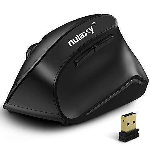 Nulaxy 2.4G 무선 Vertical 인체공학마우스, 버티컬 마우스 800 1200 /1600 DPI 6 Buttons 컴퓨터 노트북 PC 데스크탑 맥북 - 블랙 for