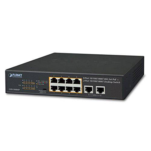 PLANET TECHNOLOGY GSD-1008HP 8-Port 10/ 100/ 1000T 802.3at PoE+ 2-Port 10/ 100/ 1000T 데스트탑 Switch (120 watts)