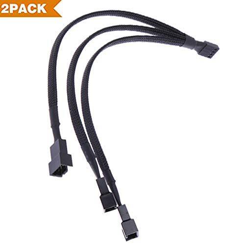 2-Pack 4Pin 1 to 3 Way PWM 연장 케이블, for 컴퓨터 케이스 팬 블랙 Sleeved Braided Y Splitter(27cm)