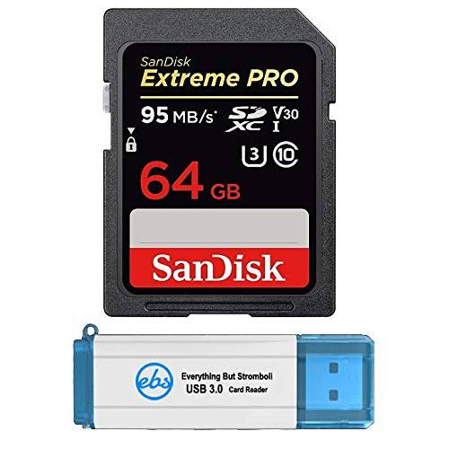 SanDisk 64GB SDXC SDExtreme 프로 메모리 카드 번들,묶음 Works with Nikon D3500, D7500, D5600 디지털 DSLR 카메라 4K V30 U3 (SDSDXXY-064G-GN4IN) 플러스 (1) Everything But Stromboli (TM) 3.0 SD/ 미니 리더,리더기