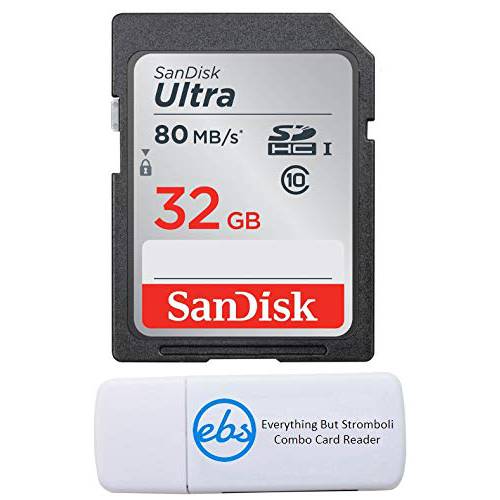 SanDisk 32GB SDHC SD 울트라 메모리 카드 Works with Nikon D3500, D7500, D5600, D5200 디지털 카메라 Class 10 (SDSDUNR-032G-GN6IN) 번들,묶음 with (1) Everything But Stromboli Combo 카드 리더,리더기