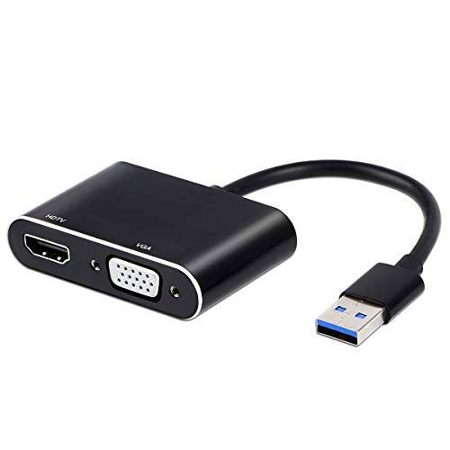 USB to HDMI VGA Adapter, USB 3.0 to HDMI 컨버터 1080P HDMI and VGA 동기화 Output 지원 윈도우 10/ 8/ 7 Only （Black）