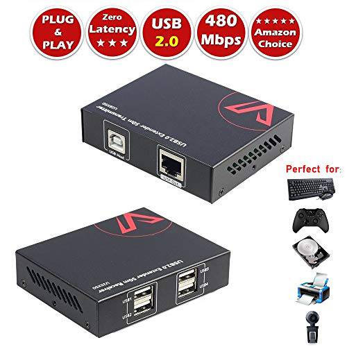 AV 액세스 USB 연장 165ft Over Cat5e/ 6, with 4 USB2.0 Ports, Plug and Play, 노 Driver, support 모든 작동 System, Two 웹 카메라 Work Synchronously，Perfect for Work at Home.