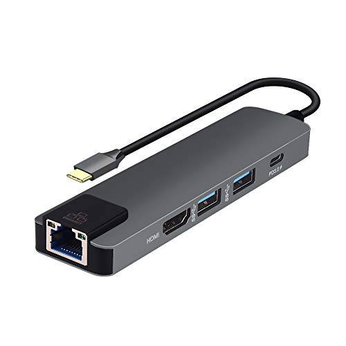 USB C Hub, USB C to 랜포트 HDMIUSB 변환기 with 1000Mbps 랜포트 Port, 4K HDMI, 2 USB 3.0 and USB 3.1 충전 Ports, 호환가능한 with MacBook/ Pro/ Air, 안드로이드 Phone, Laptops, 태블릿,태블릿PC and etc