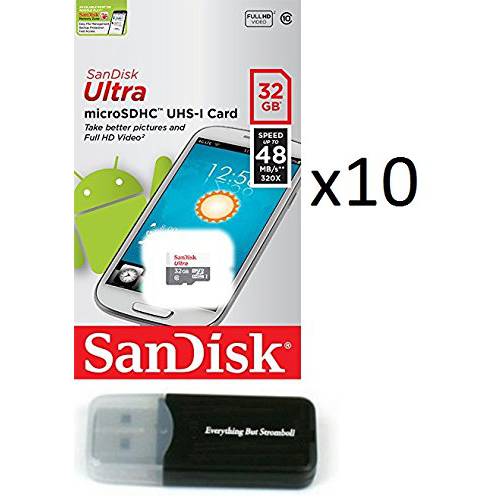 SanDisk 32GB 32G 미니 SDHC 울트라 (10 Pack) 마이크로SD TF Flash 메모리 카드 고속 Class 10 SDSQUNB-0032G-GN3MN with Everything But Stromboli 메모리 카드 리더,리더기