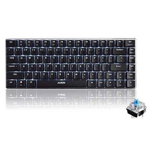 Ajazz AK33 Geek 기계식 Keyboard, 82 Keys Layout, 블루 Switches, White LED Backlit, 알루미늄 휴대용 유선 게이밍 Keyboard, 플러그가능 케이블, for 게임 Work and 데일리 Use, 블랙