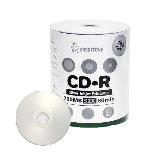 Smartbuy 100-disc 700mb/ 80min 52x CD-R Silver 잉크젯 허브 작성가능 여분 기록가능 Media Disc